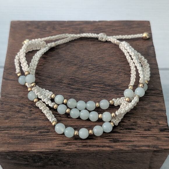 Unknown Jewelry - Adjustable Bracelet Multi Row Cream with Green-ish Beaded Accents